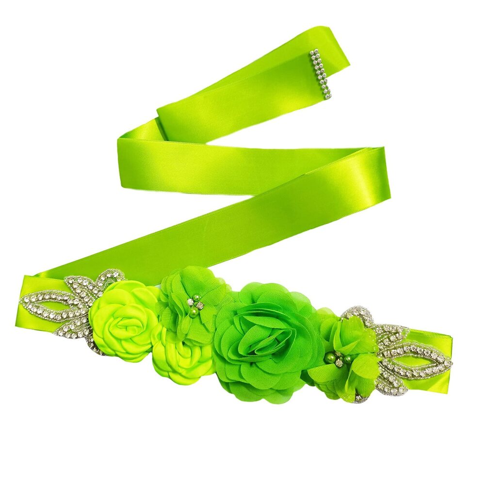3312 Sash Belt With Flowers Pearls Rhinestone For Wedding Bride/Baby Shower